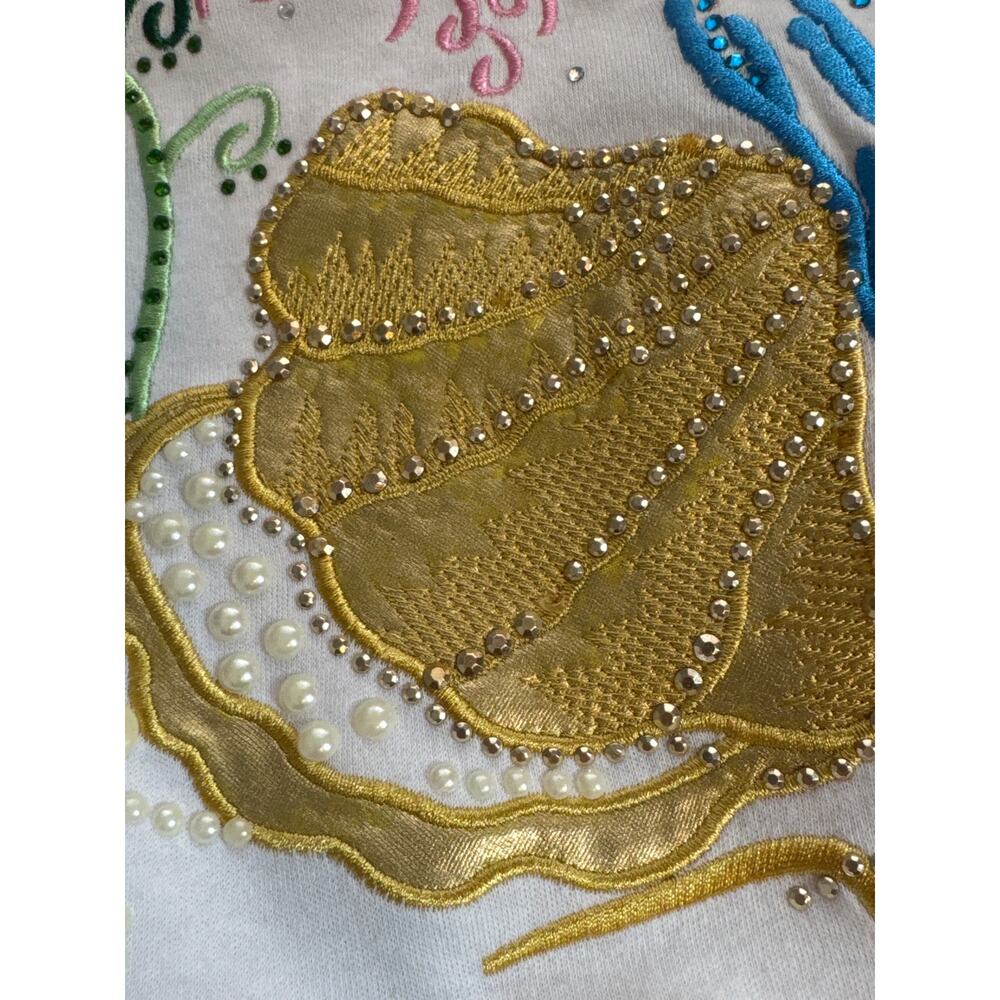 90s Colorful Seashell Embellished Top XL Ocean Sea Puffy Paint Handmade Look - Picture 4 of 10